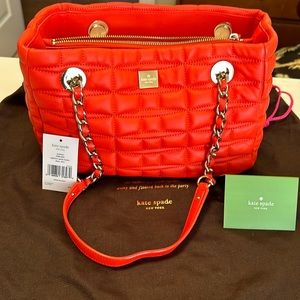 KATE SPADE Madelyn Signature Spade Leather in Flame color Quilted handbag